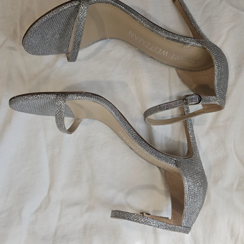 Stuart Weitzman Silver Women's Heels Size 7 1/5 - Picture 2 of 4